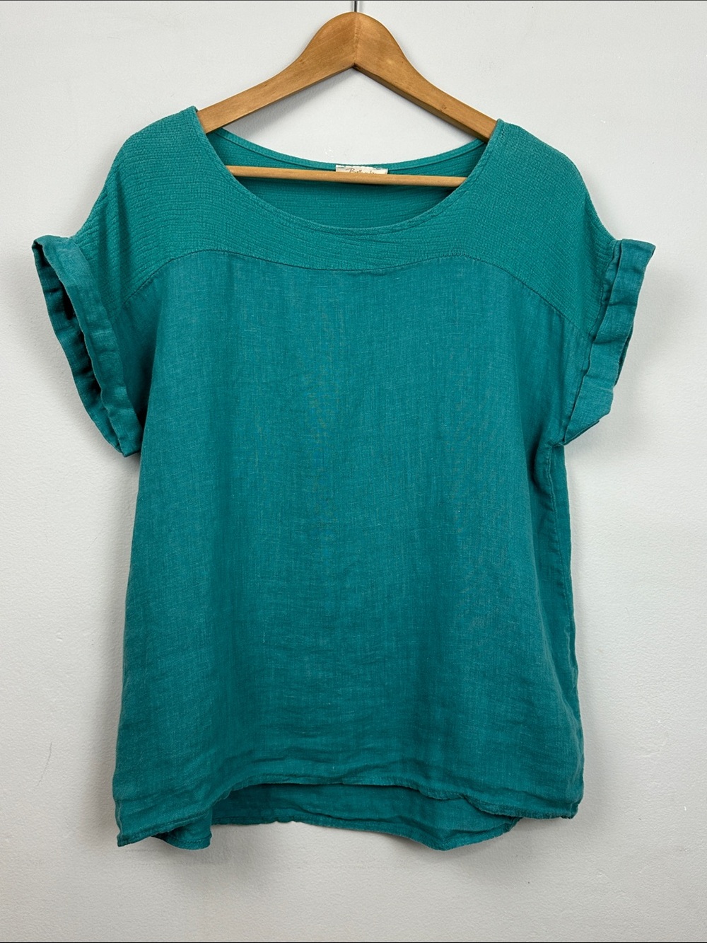 Women's Teal Short Sleeve Linen Blend Tee